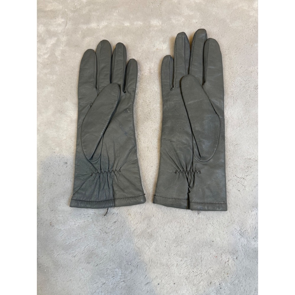 Vintage Fownes Grey Genuine Leather Gloves Acrylic Lined Winter Size 7 Womens